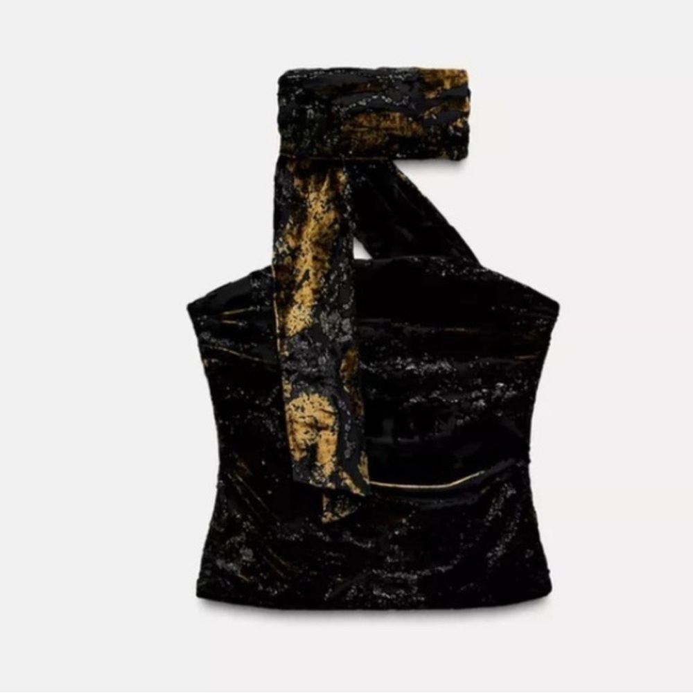 Zara Black and Gold Velvet Top